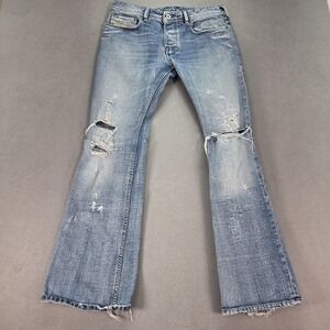 Diesel Zathan Jeans Mens 33x32 Blue Bootcut Distressed Destroyed Ripped 0071J